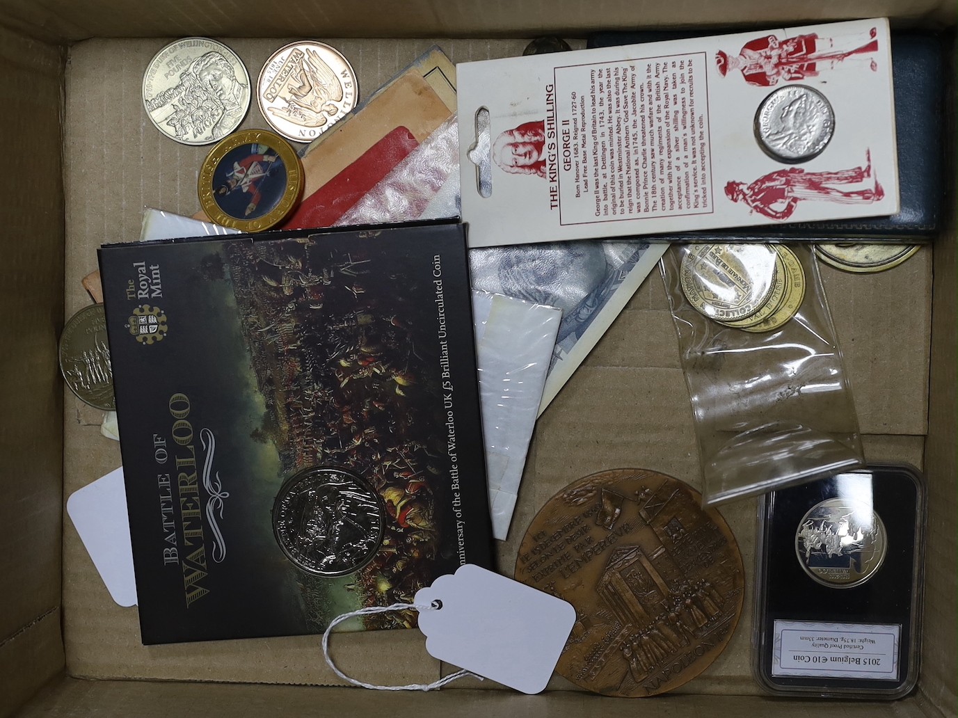 Duke of Wellington and Napoleonic war interest – A group of commemorative medals, coins and first day covers